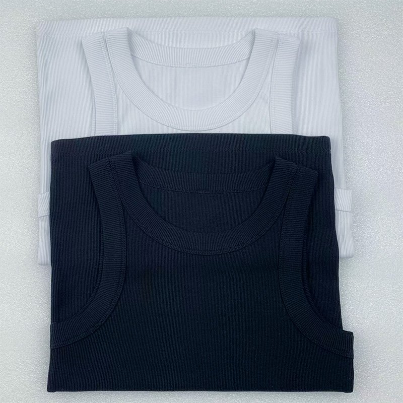 Factory Summer Basic Sleeveless Tops Ribbed Knit Tops White Black Leisure Sports Vests Green Men's Crop Tank Tops