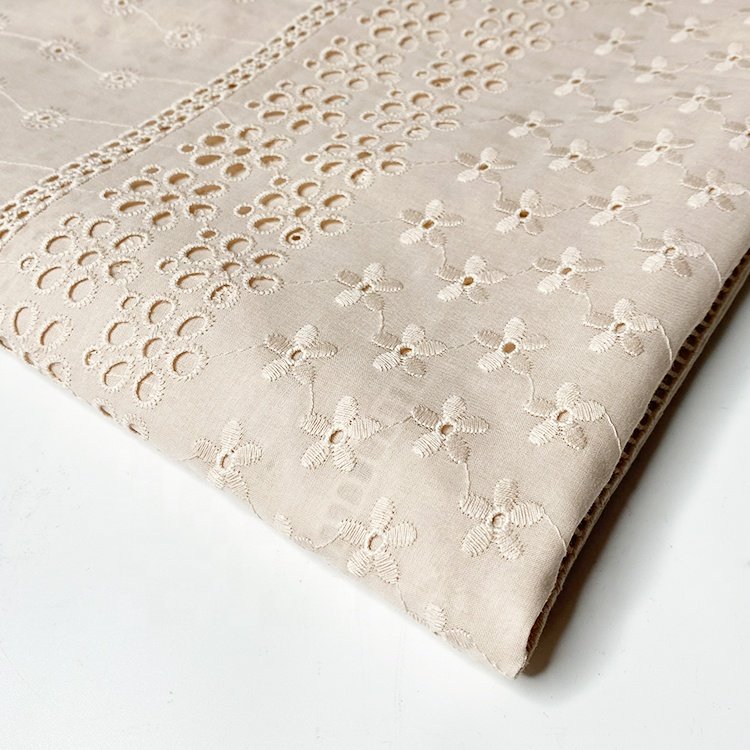 Harvest 100% organic cotton voile eyelet floral stripe embroidery lace fabric for women and girls eyelet fabric