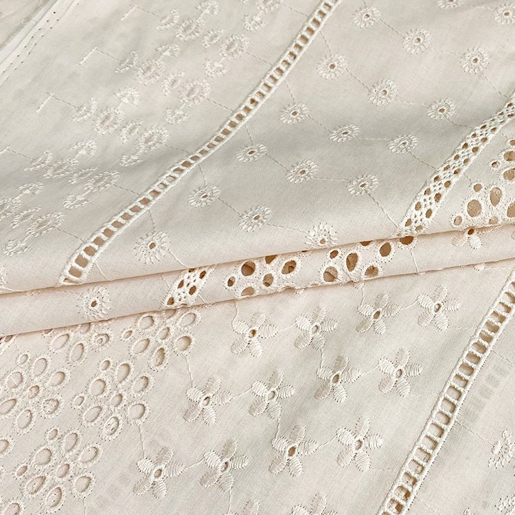 Harvest 100% organic cotton voile eyelet floral stripe embroidery lace fabric for women and girls eyelet fabric
