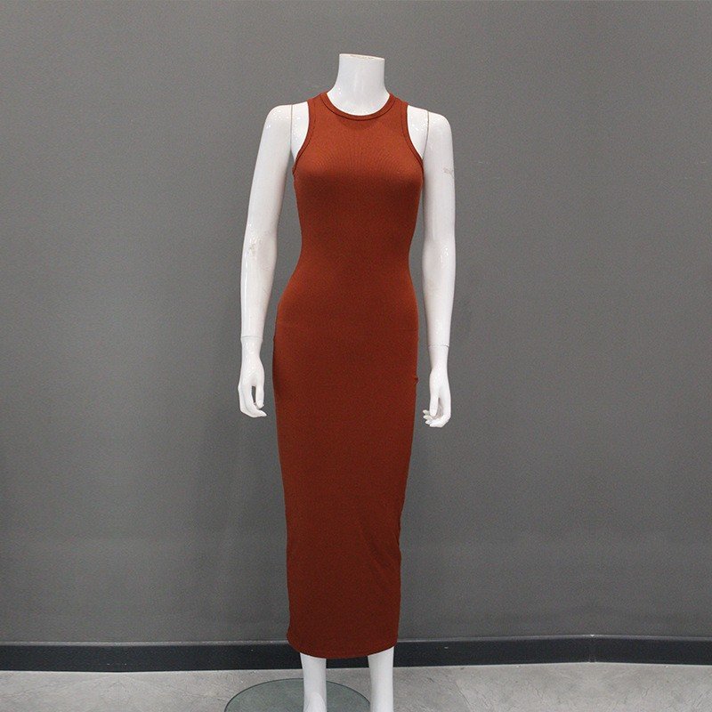 2023 brown blank ribbed sleeveless tank top long maxi dress ladies summer lounge prom dresses women clothing wholesale bulk