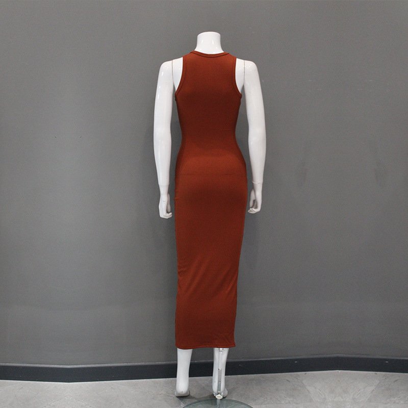 2023 brown blank ribbed sleeveless tank top long maxi dress ladies summer lounge prom dresses women clothing wholesale bulk