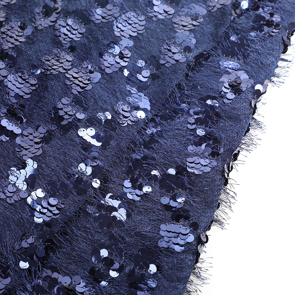 ARCHSTELLA Mermaid Navy blue sequins on Stretch Fabric with fringe for shiny evening dress