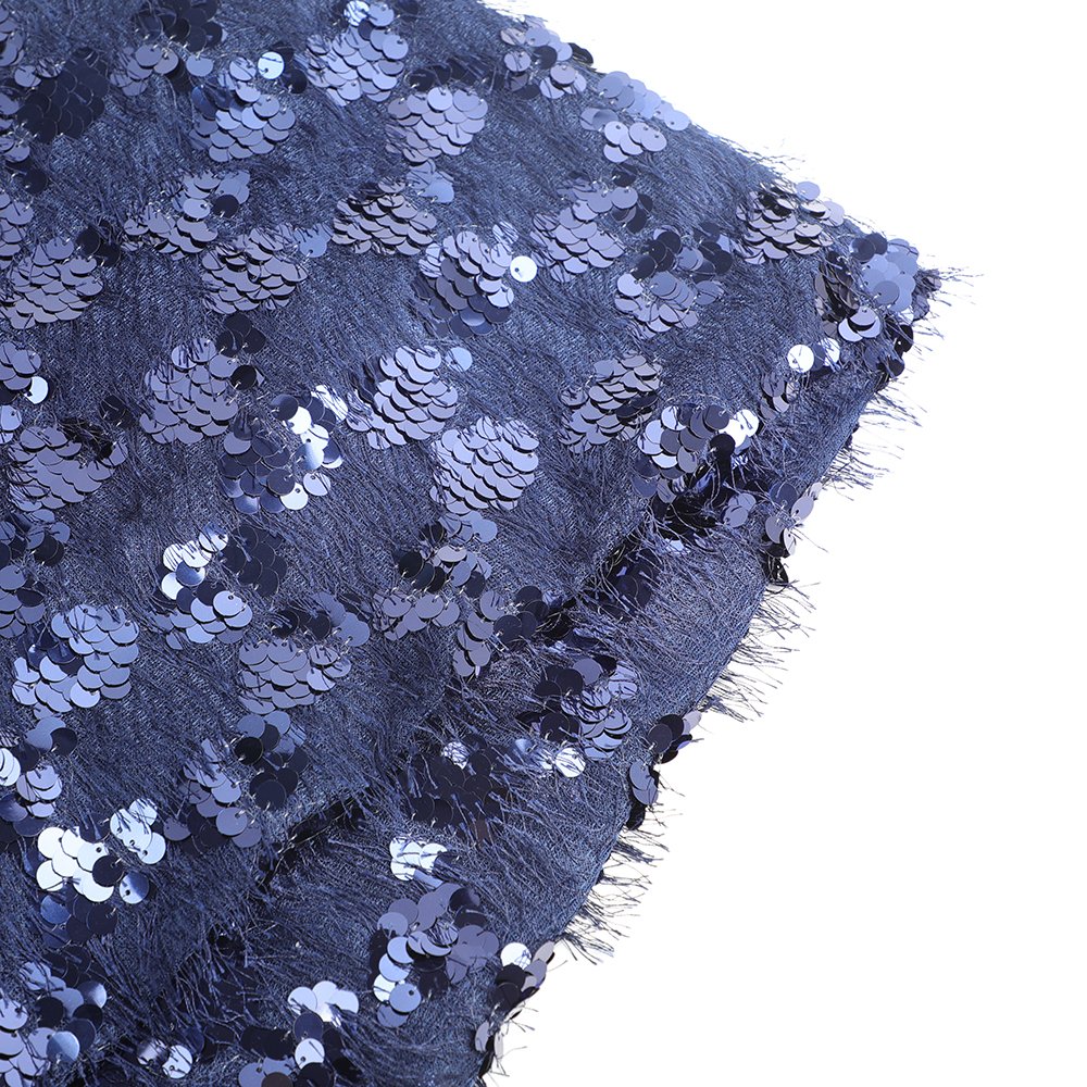 ARCHSTELLA Mermaid Navy blue sequins on Stretch Fabric with fringe for shiny evening dress