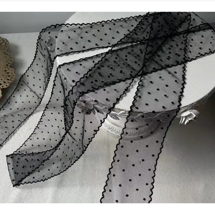 5.5 cm wide white wave dot lace bow strap yarn ribbon straight for decorative