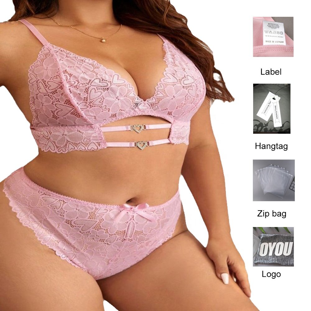 ODM OEM Private Label 4XL Wireless Lace Lingerie Femme En Gros Bralette Women Underwear Plus Size Bra Set