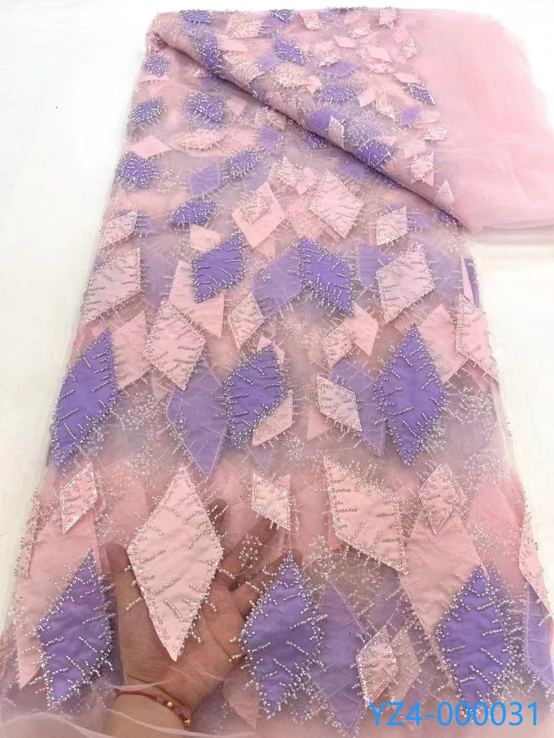 Factory sales quality beaded and sequin embroidery lace fabric polyester embroidery sequin fabric for women dress