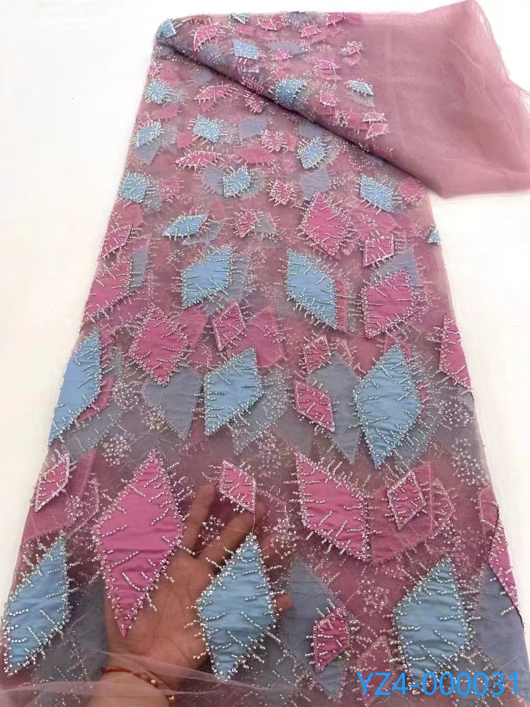 Factory sales quality beaded and sequin embroidery lace fabric polyester embroidery sequin fabric for women dress