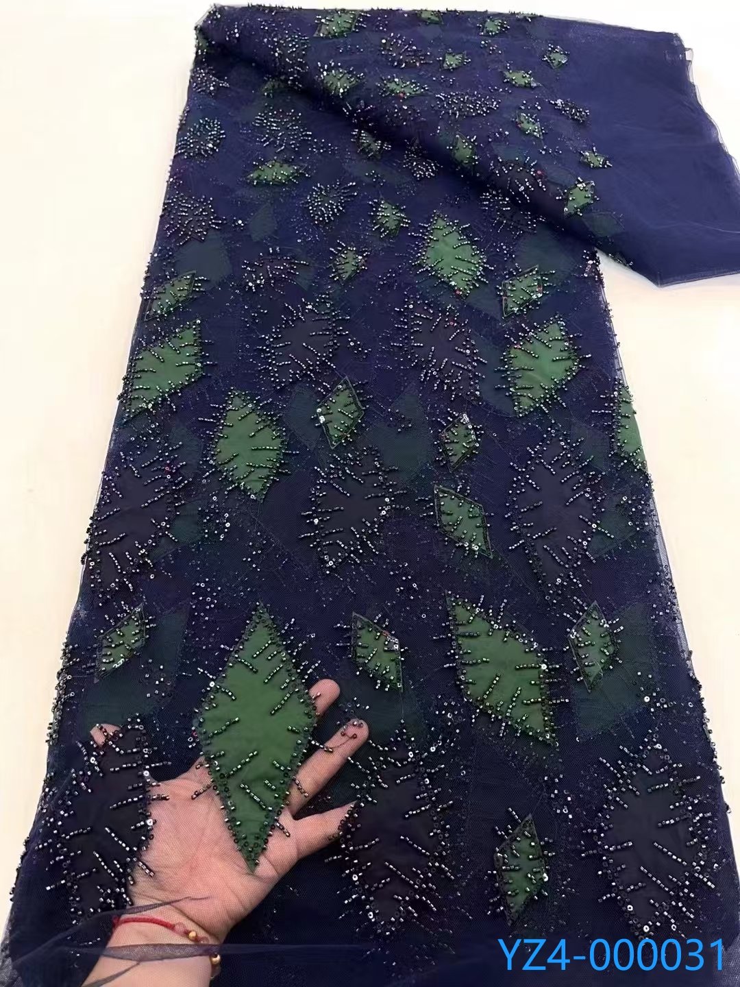 Factory sales quality beaded and sequin embroidery lace fabric polyester embroidery sequin fabric for women dress