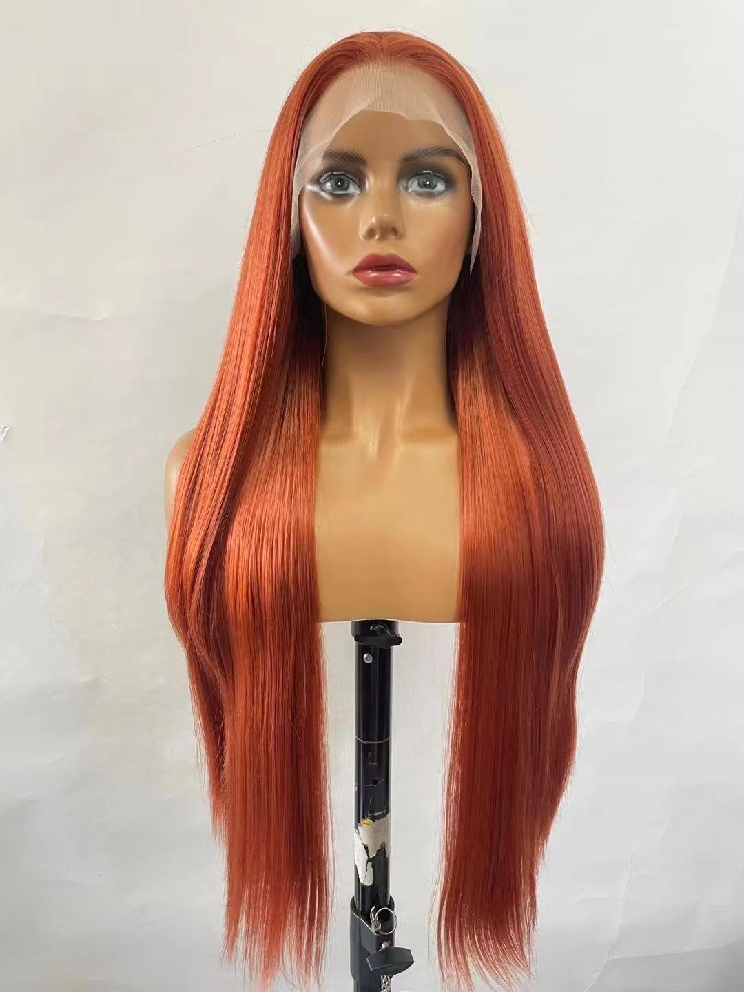 Long Straight Heat Resistant Fiber with Swiss 13x4 Lace Synthetic Lace Front Wigs For Women