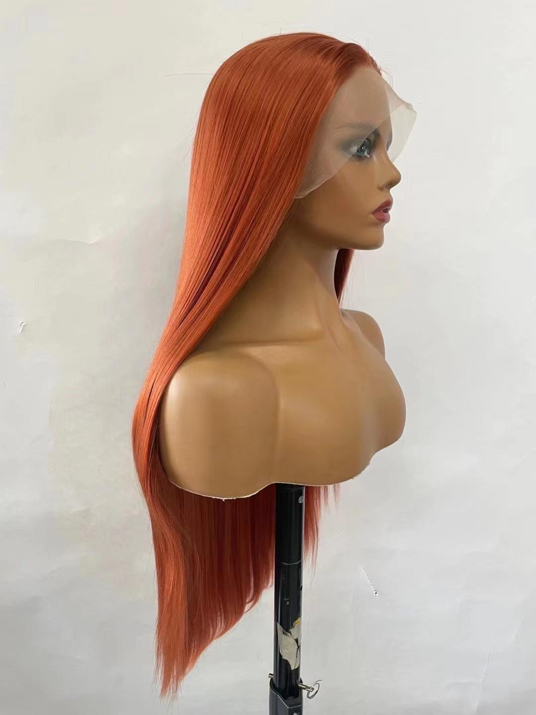 Long Straight Heat Resistant Fiber with Swiss 13x4 Lace Synthetic Lace Front Wigs For Women