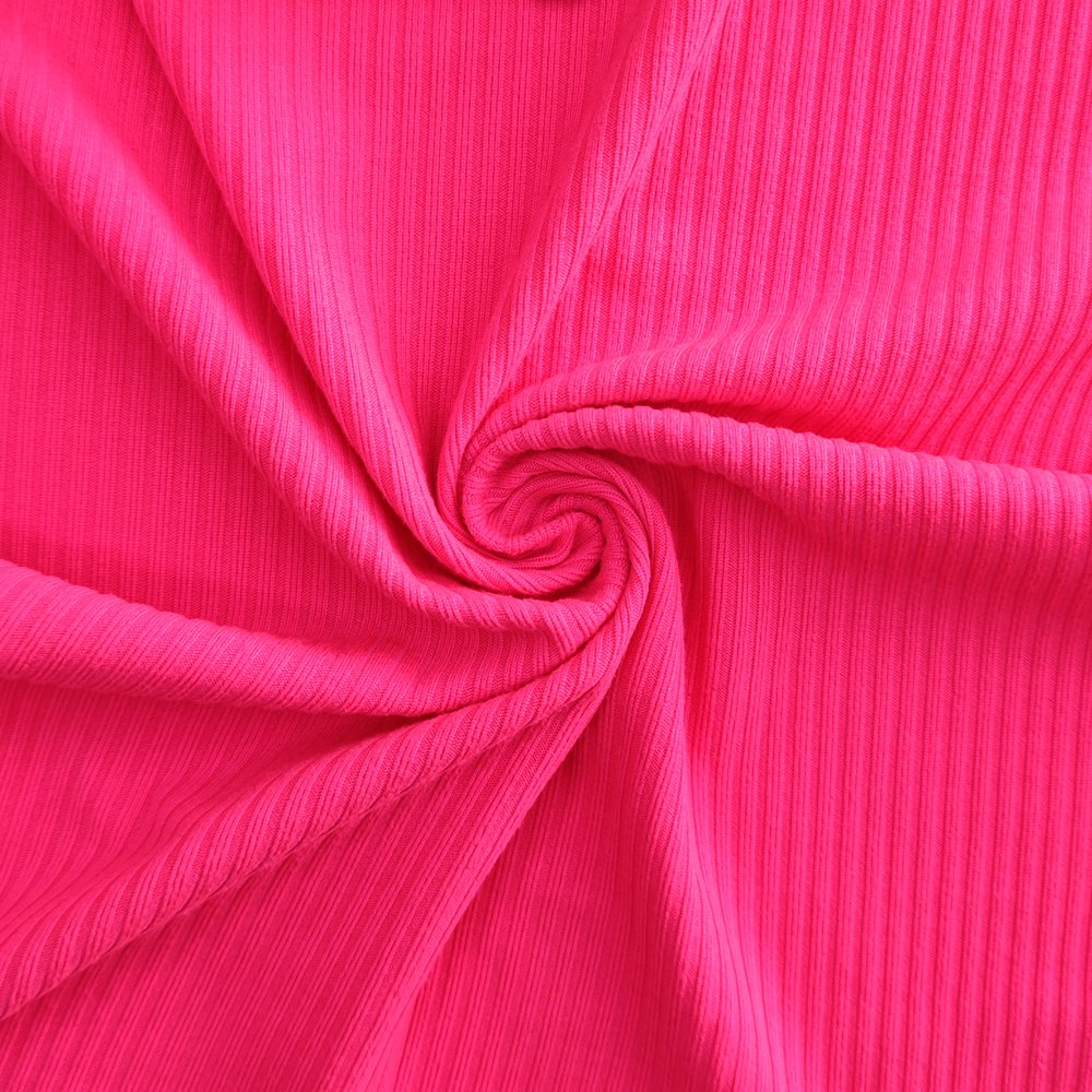RTS In Stock Line Texture 92% Polyester 8% Spandex Solid Color Elastic Stretch Knit Rib Fabric For Cloth
