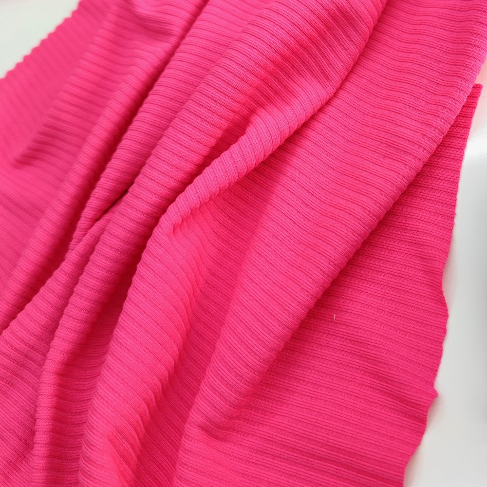 RTS In Stock Line Texture 92% Polyester 8% Spandex Solid Color Elastic Stretch Knit Rib Fabric For Cloth