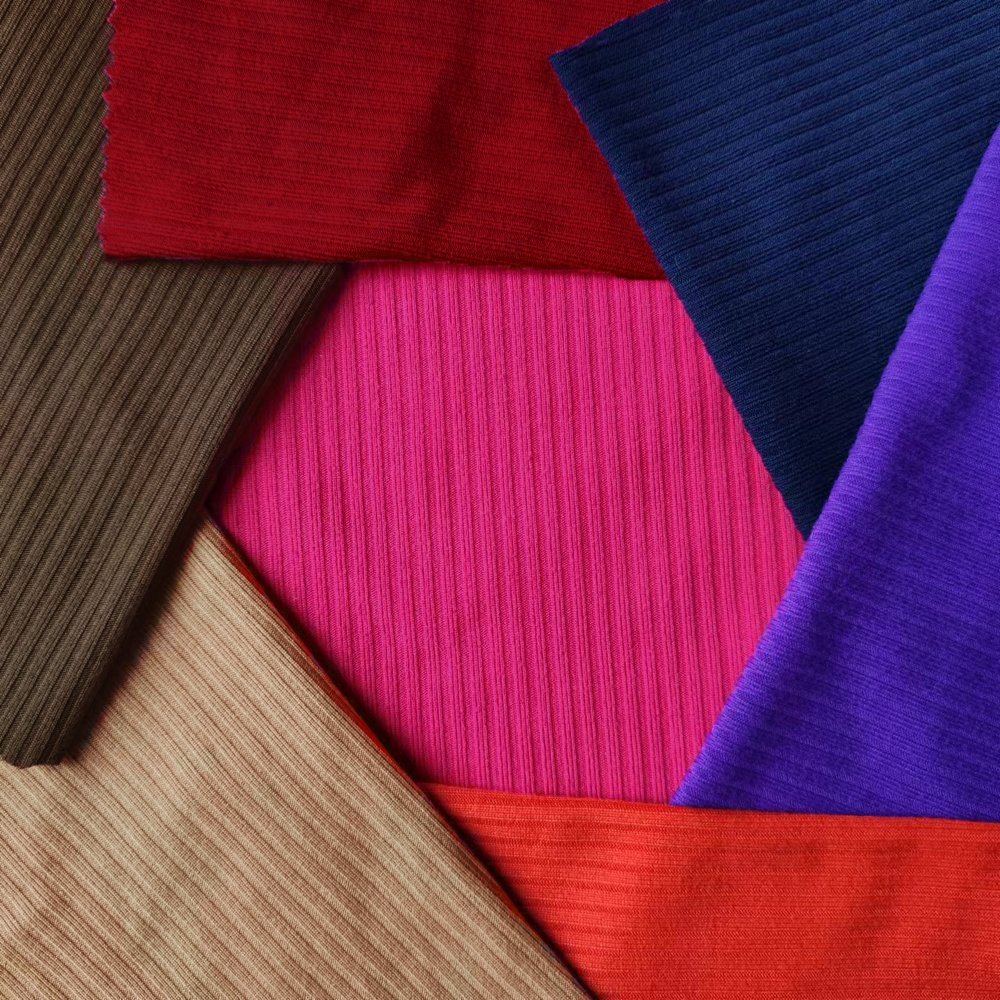 RTS In Stock Line Texture 92% Polyester 8% Spandex Solid Color Elastic Stretch Knit Rib Fabric For Cloth
