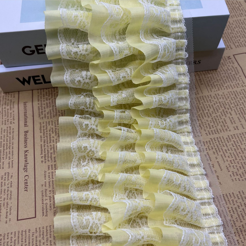 breathable 3 layers chiffon Stretchy tulle ruffle lace trim mesh lace ribbon For children skirt women's dress clothing Curtain