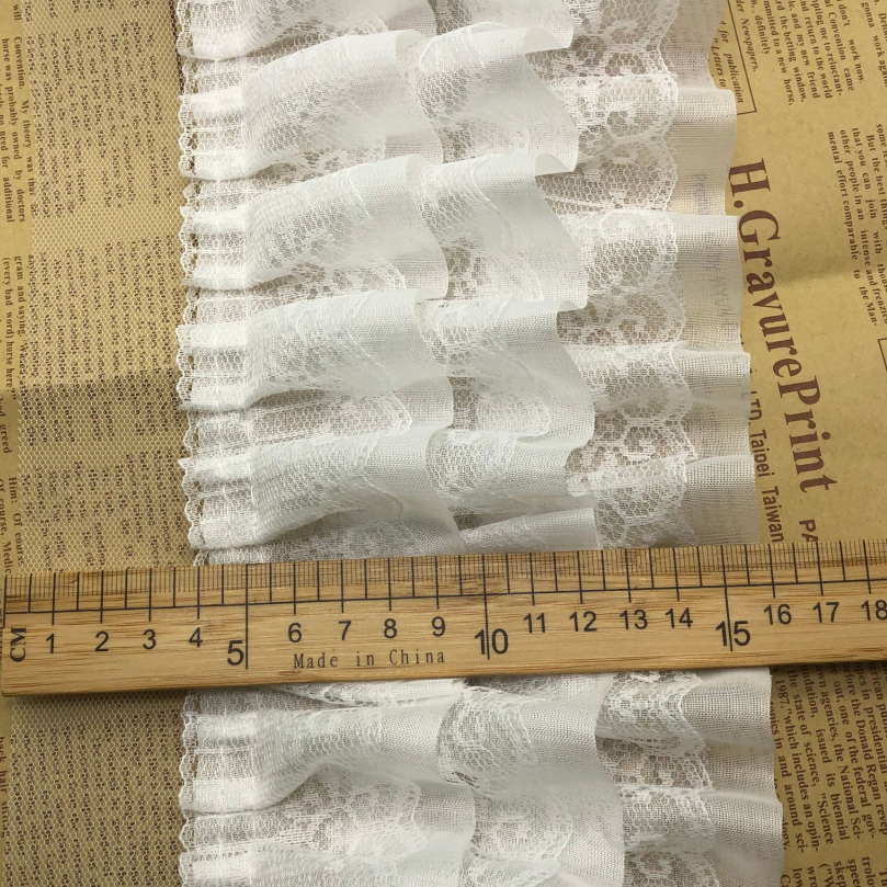 breathable 3 layers chiffon Stretchy tulle ruffle lace trim mesh lace ribbon For children skirt women's dress clothing Curtain