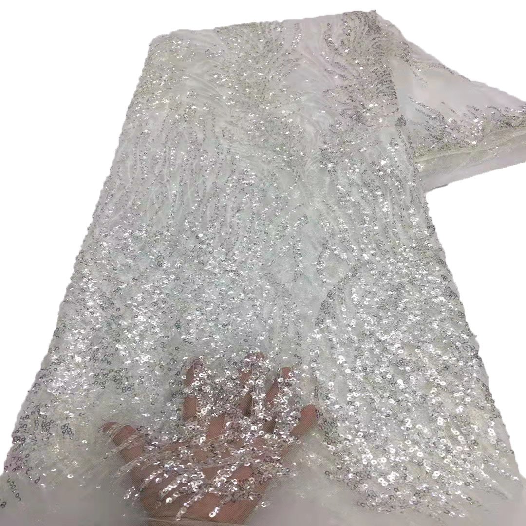 White Wedding Mesh Bottom Sequin Embroidery Fabric Dance Dress Fashion Accessories Lace Fabric