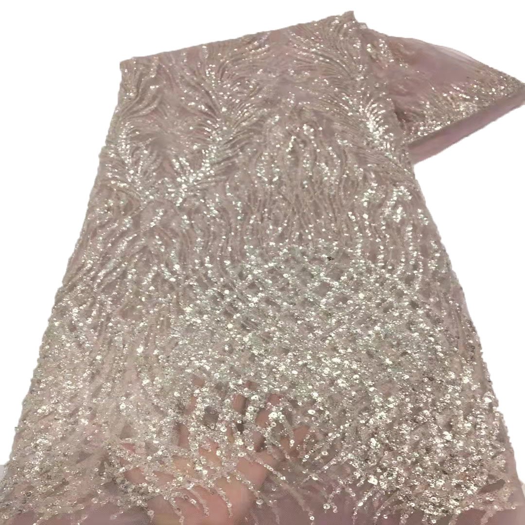 White Wedding Mesh Bottom Sequin Embroidery Fabric Dance Dress Fashion Accessories Lace Fabric