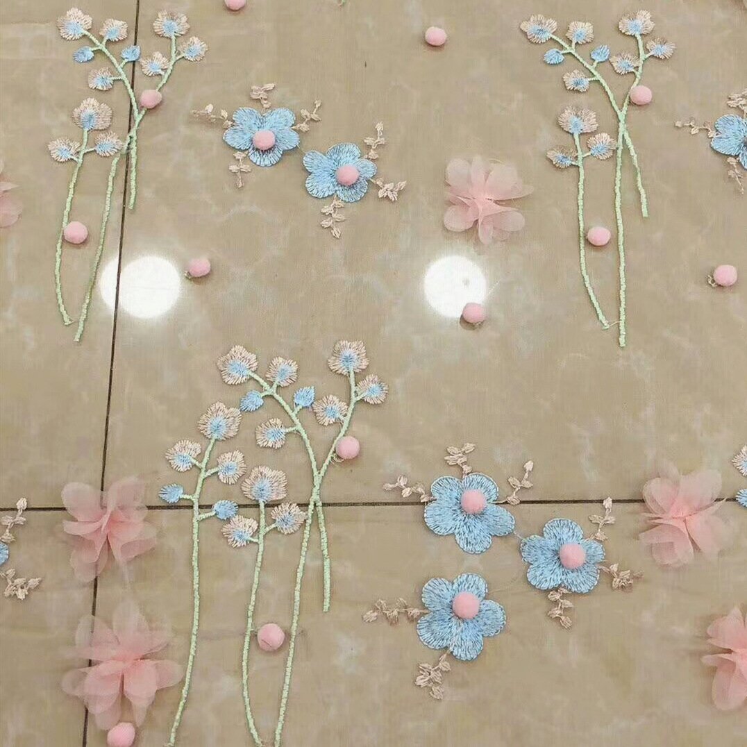LS008 Hot Selling Mesh Embroidery Lace Fabric 150cm Lace Flower Embroidery Fabric For Clothing Wedding Dress