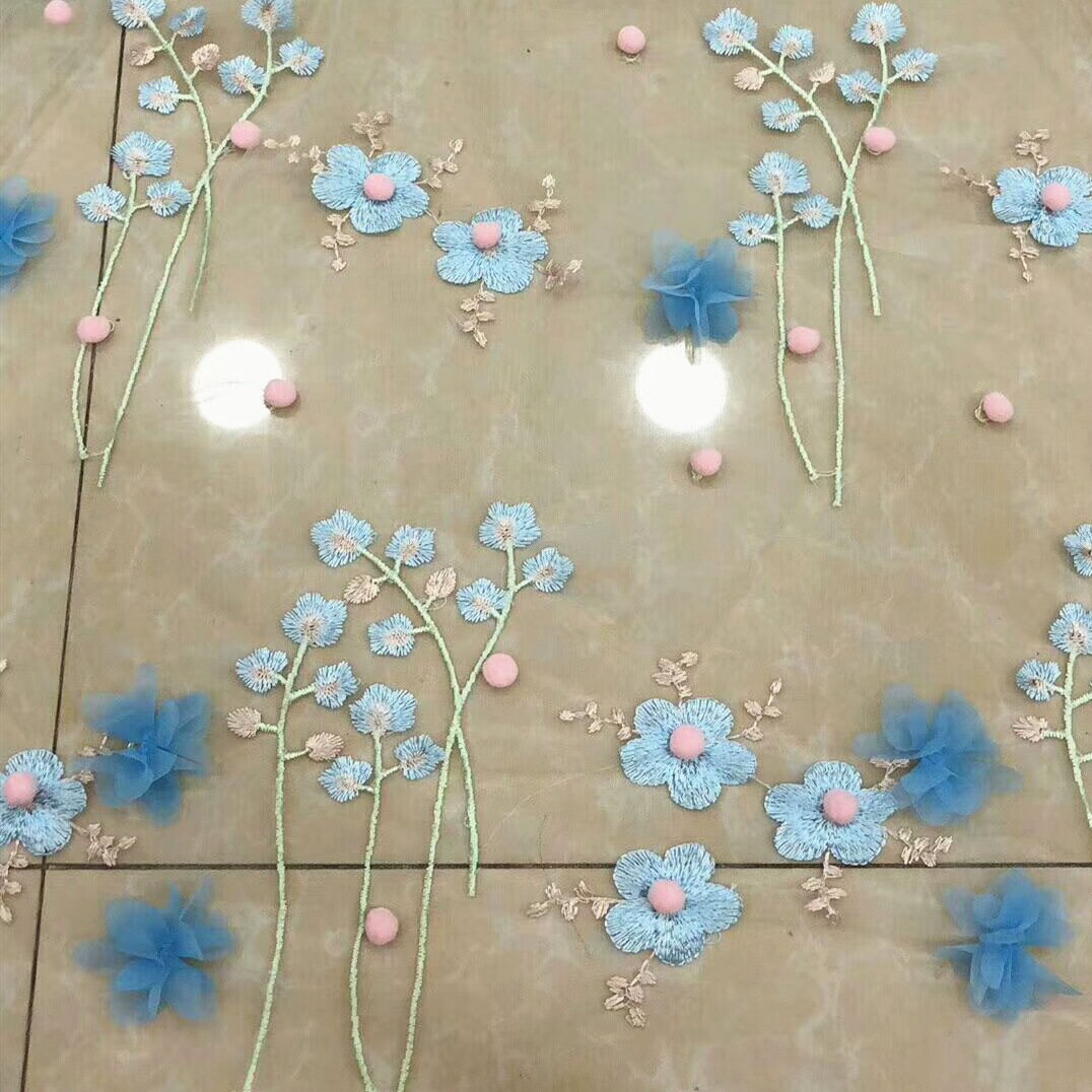 LS008 Hot Selling Mesh Embroidery Lace Fabric 150cm Lace Flower Embroidery Fabric For Clothing Wedding Dress