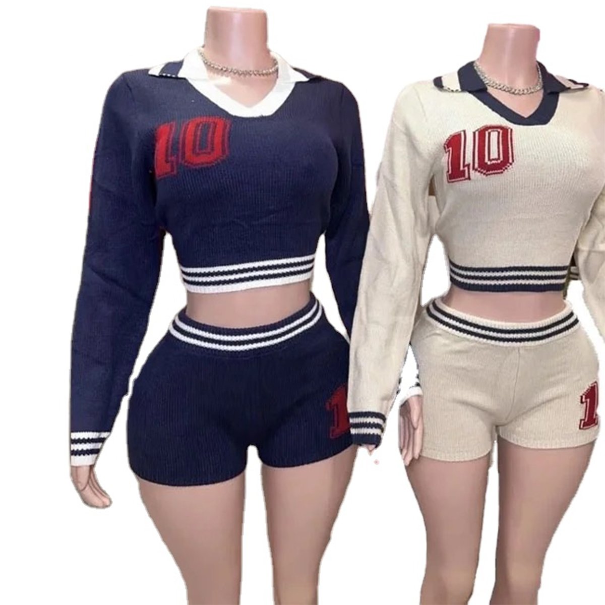 Spring Fall Women Outfits Knit Striped Crop Sweater And Shorts 2 Piece Sets Lady Y2k Two Piece Knit Sets Fall Women Clothing