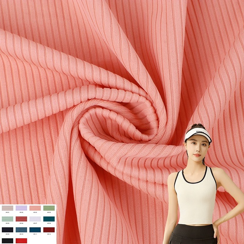 Wholesale 200GSM Nylon Spandex Stretch Breathable 4 Way Stretch Woman Underwear Knit Ribbed Fabric For Sports Bra