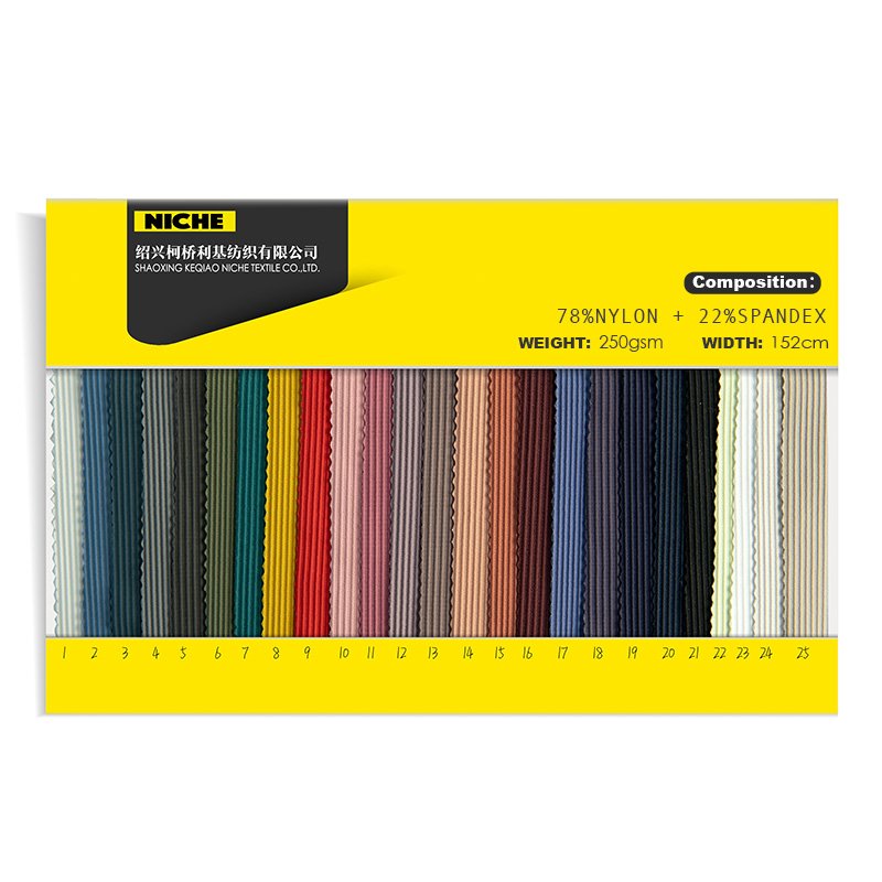 Custom 78% Nylon 22% Spandex Stretch Free Cut High Elastic Weft Knit Interlock Ribbed Stripe Fabric For Yoga Top Leggings