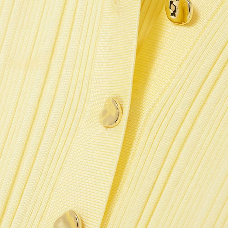 Knitwear Manufacturer Custom Spring Autumn Yellow Polo Neck Long Sleeve Single Breasted Rib Knit Women Sweater Dress