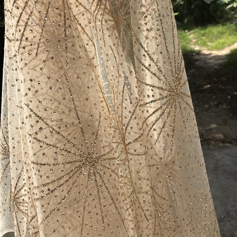 Bronzing silver gold black embroidery lace fabrics soft design tulle mesh lolita net lace fabrics for women dress