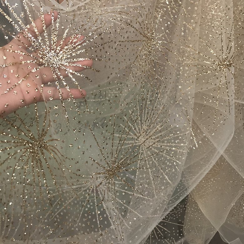 Bronzing silver gold black embroidery lace fabrics soft design tulle mesh lolita net lace fabrics for women dress