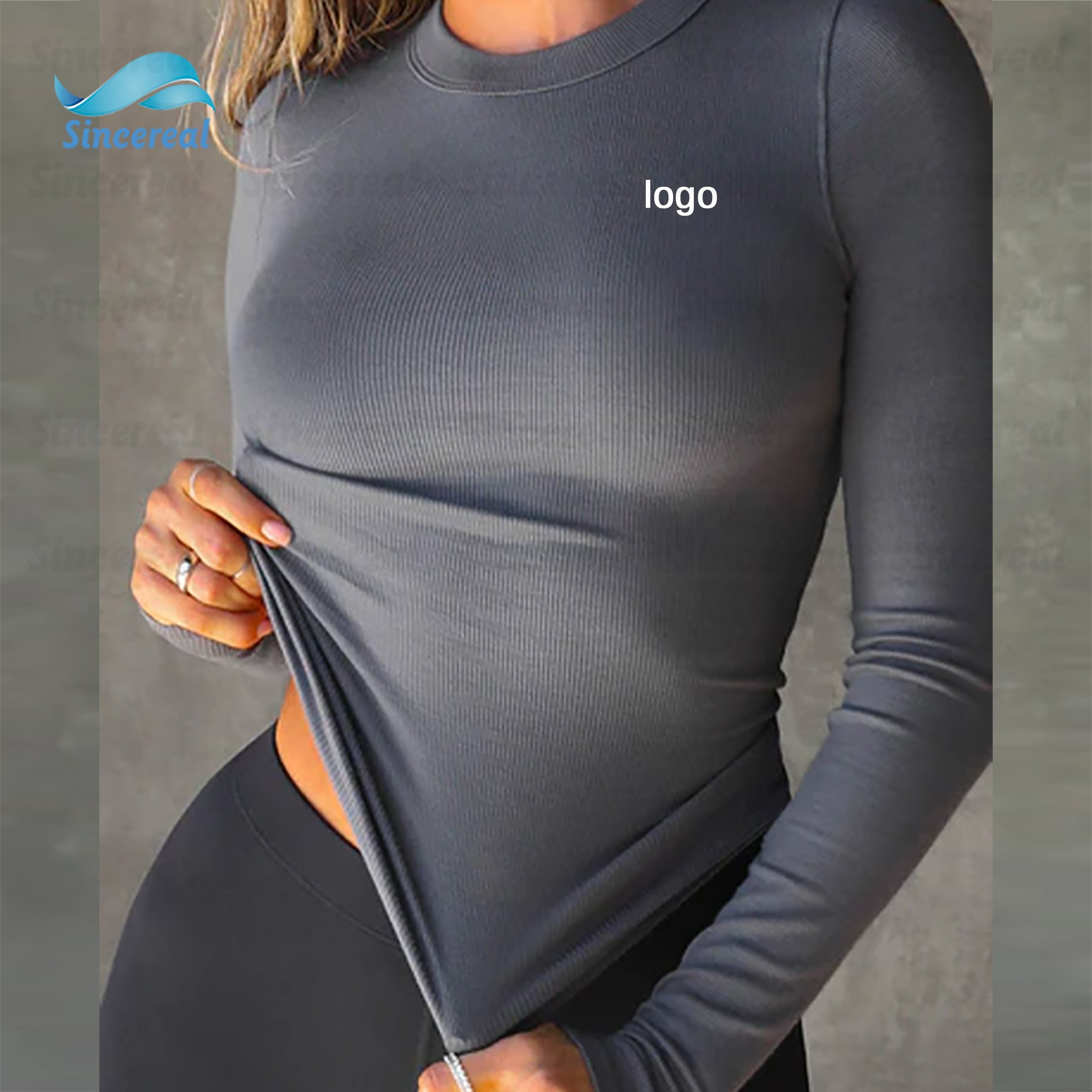 Yoga Long Sleeve Casual Gym Tops Fitness Running Workout Sports Customized Tee Basic Crew Neck T-shirt Custom Logo For Women