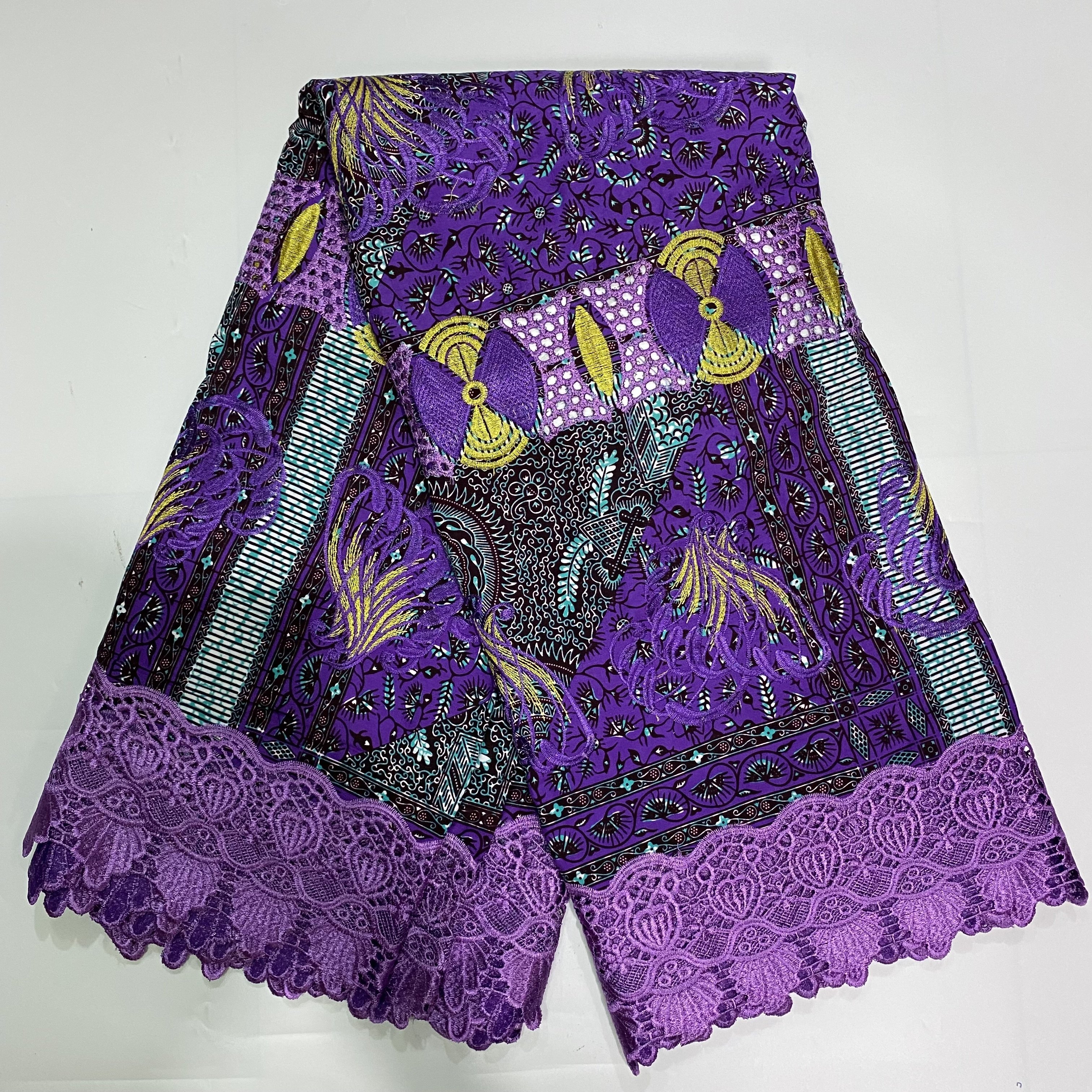High Grade African Guipure Cord Lace Fabrics Cotton Ankara Wax Embroidery 6Yards Nigerian Wax Materials Sewing For Lady Clothes