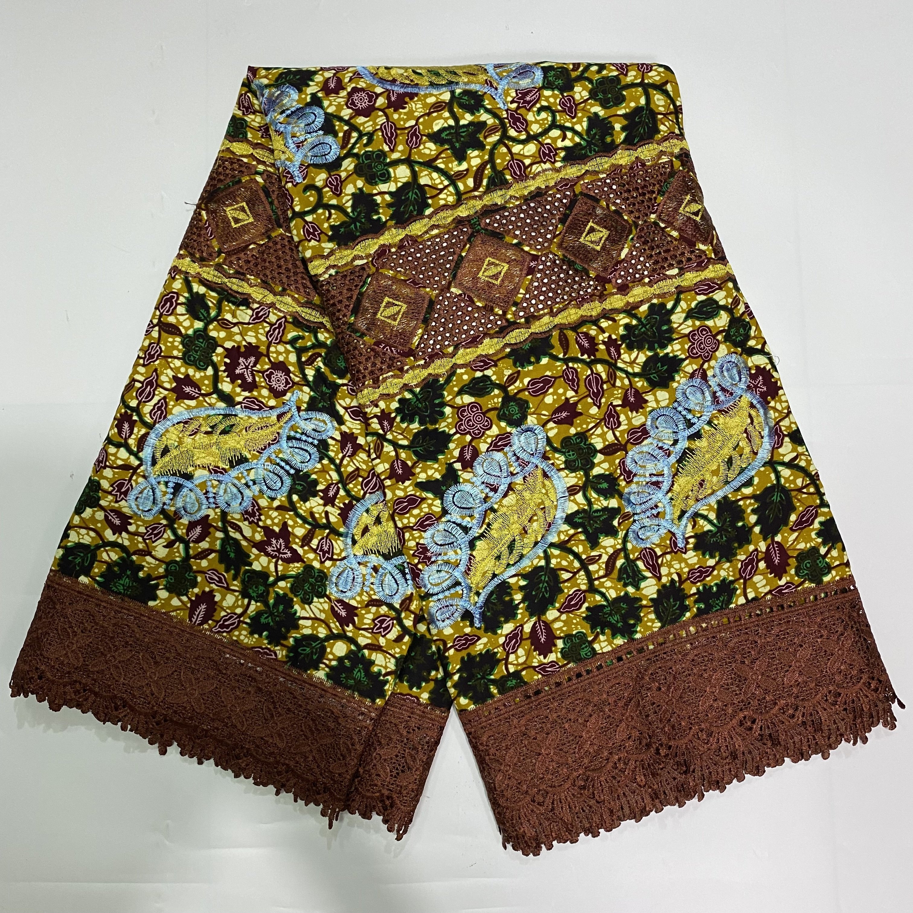 High Grade African Guipure Cord Lace Fabrics Cotton Ankara Wax Embroidery 6Yards Nigerian Wax Materials Sewing For Lady Clothes