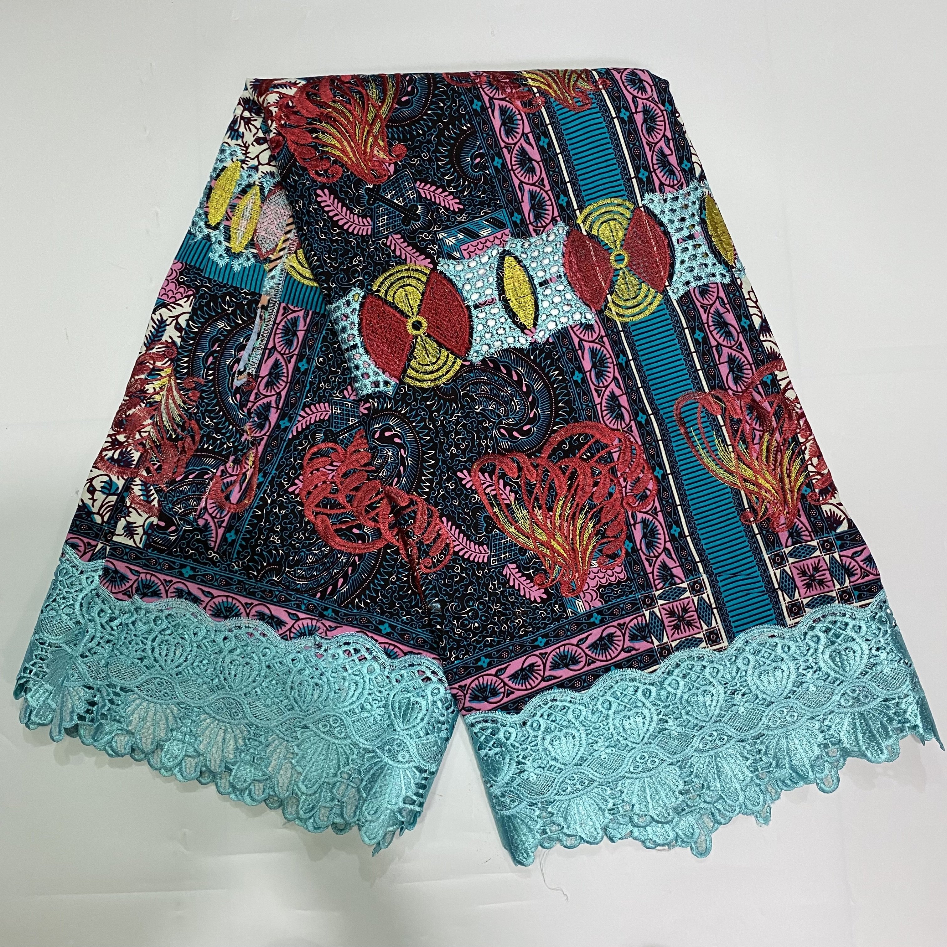 High Grade African Guipure Cord Lace Fabrics Cotton Ankara Wax Embroidery 6Yards Nigerian Wax Materials Sewing For Lady Clothes