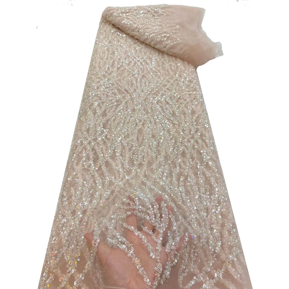 Sinya New Sequins Embroidery Lace Fabrics With Beads High Quality Wedding Party Bridal Sequins Beads Lace Dress