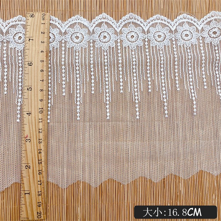 Mesh Wide Lace Embroidery Fabric for Home Decor Soft Wedding Cuff Accessories Floral Beaded Clothing Bar Code Decorations