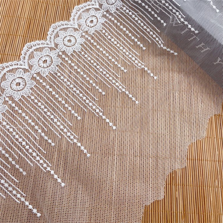 Mesh Wide Lace Embroidery Fabric for Home Decor Soft Wedding Cuff Accessories Floral Beaded Clothing Bar Code Decorations