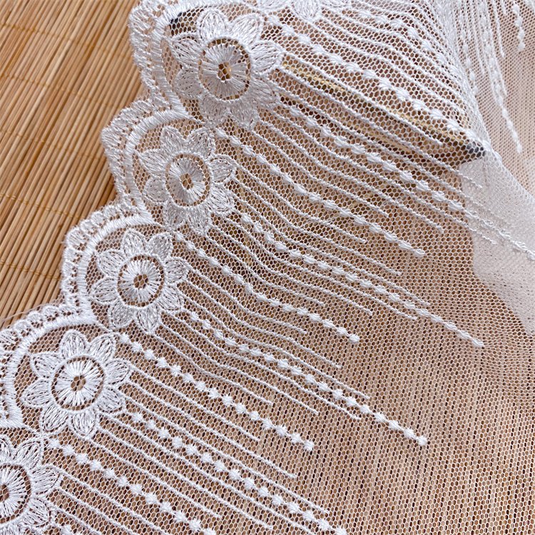 Mesh Wide Lace Embroidery Fabric for Home Decor Soft Wedding Cuff Accessories Floral Beaded Clothing Bar Code Decorations