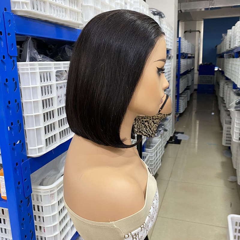 Factory Wholesale wig supplies 100 virgin human hair Lace frontal glueless wigs human hair silky straight bob wig ready to go
