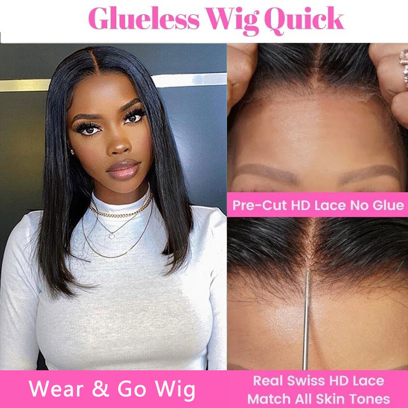 Factory Wholesale wig supplies 100 virgin human hair Lace frontal glueless wigs human hair silky straight bob wig ready to go