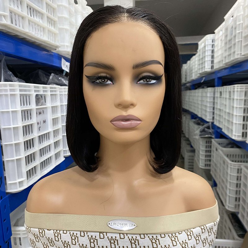 Factory Wholesale wig supplies 100 virgin human hair Lace frontal glueless wigs human hair silky straight bob wig ready to go