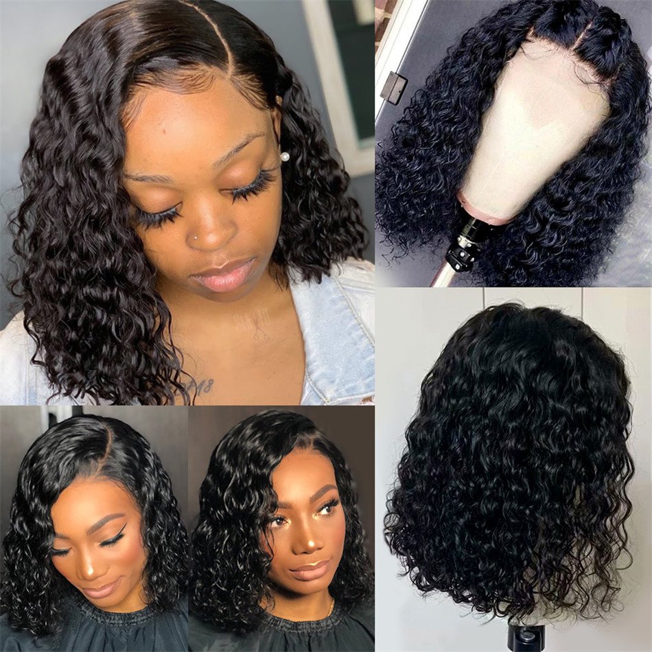 Direct Factory Supplier Full Transparent Lace Closure Human Hair Wig Unprocessed Brazilian Virgin Hair Bob Wig Deep Curly Wave