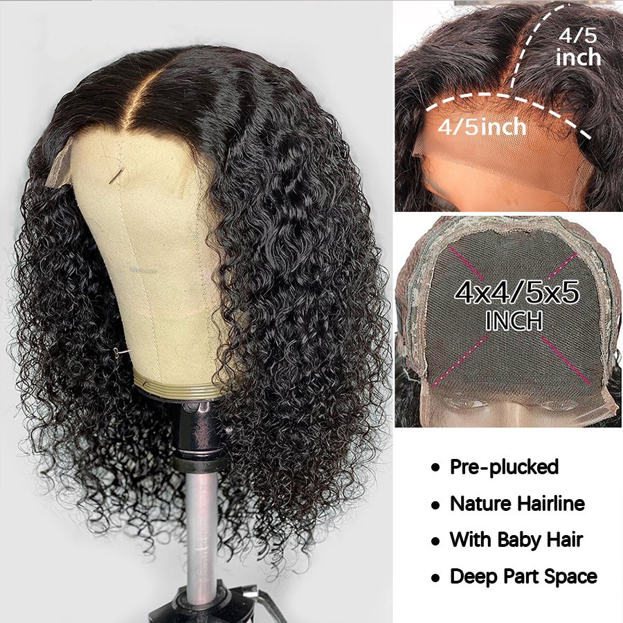 Direct Factory Supplier Full Transparent Lace Closure Human Hair Wig Unprocessed Brazilian Virgin Hair Bob Wig Deep Curly Wave