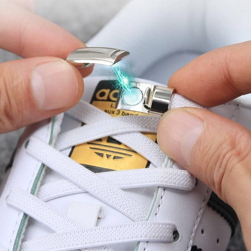 Wholesale fashion Colorful Magnetic metal button Shoelaces Leisure Lazy Laces For Kids And Adult Sneakers Elastic Shoe Laces