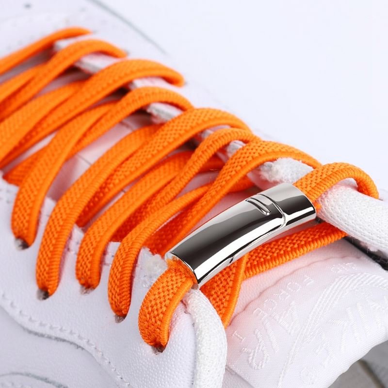 Wholesale fashion Colorful Magnetic metal button Shoelaces Leisure Lazy Laces For Kids And Adult Sneakers Elastic Shoe Laces