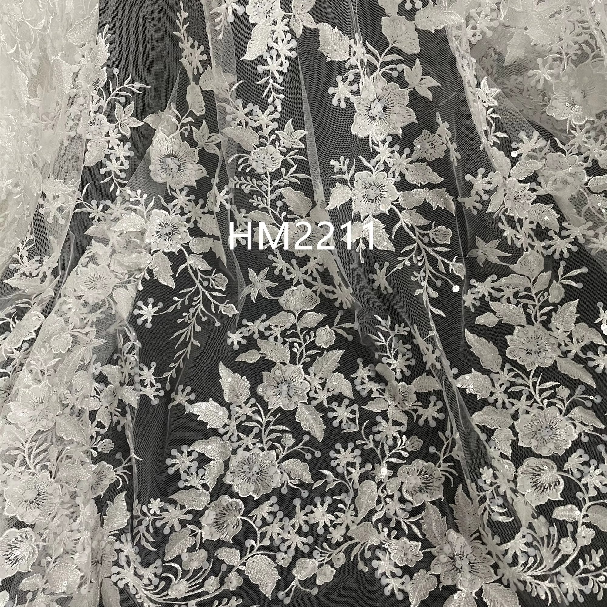 Custom Design Women Wedding Bridal Embroidery Fabrics DIY Sewing Materials Sequin Mesh Embroidery Fabric for Wedding Dresses