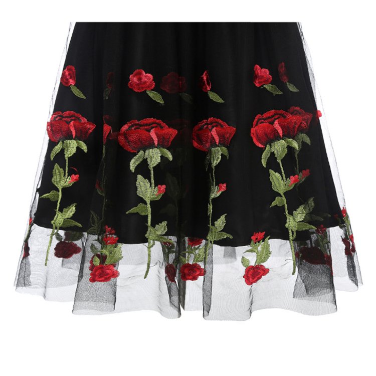 High Quality Black Off Shoulder Lace Embroider Lady Dress Summer Women V-neck Prom A-line Evening Party Dresses