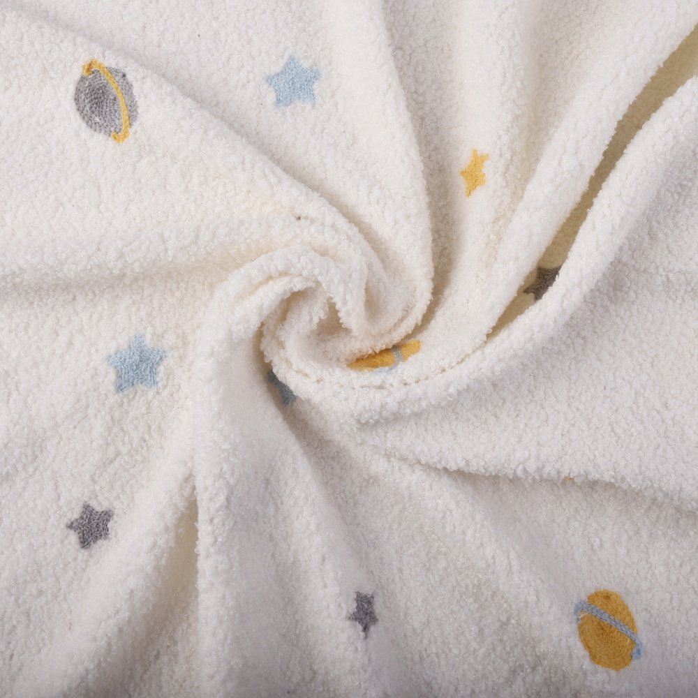 Europe Hot Selling Star print Polyester Knitted Breathable Teddy Velvet Embroidery Fabrics for garment