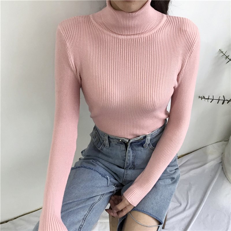 Knitted Tights Cotton Basic Pullover Sweater YT Custom Turtleneck High Neck Soft Warm Girl Casual Winter Clothes for Women