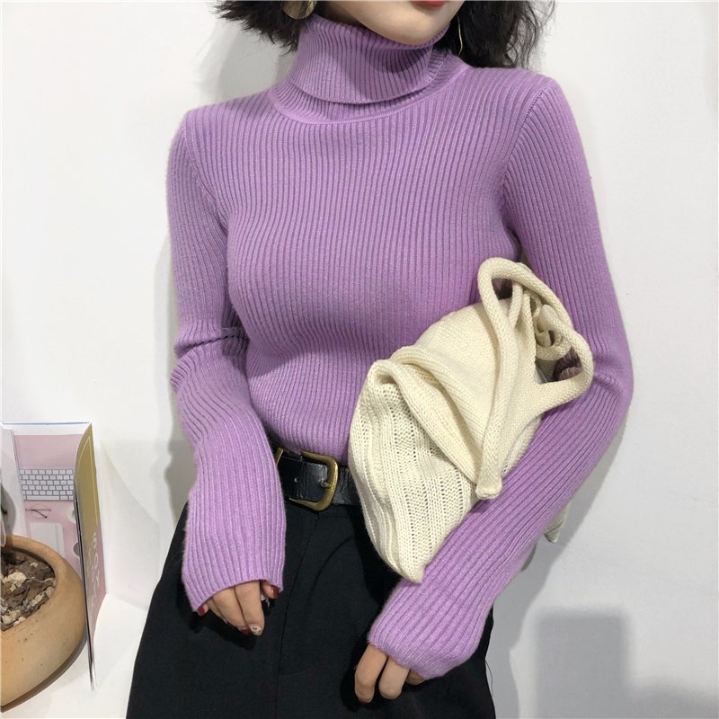 Knitted Tights Cotton Basic Pullover Sweater YT Custom Turtleneck High Neck Soft Warm Girl Casual Winter Clothes for Women