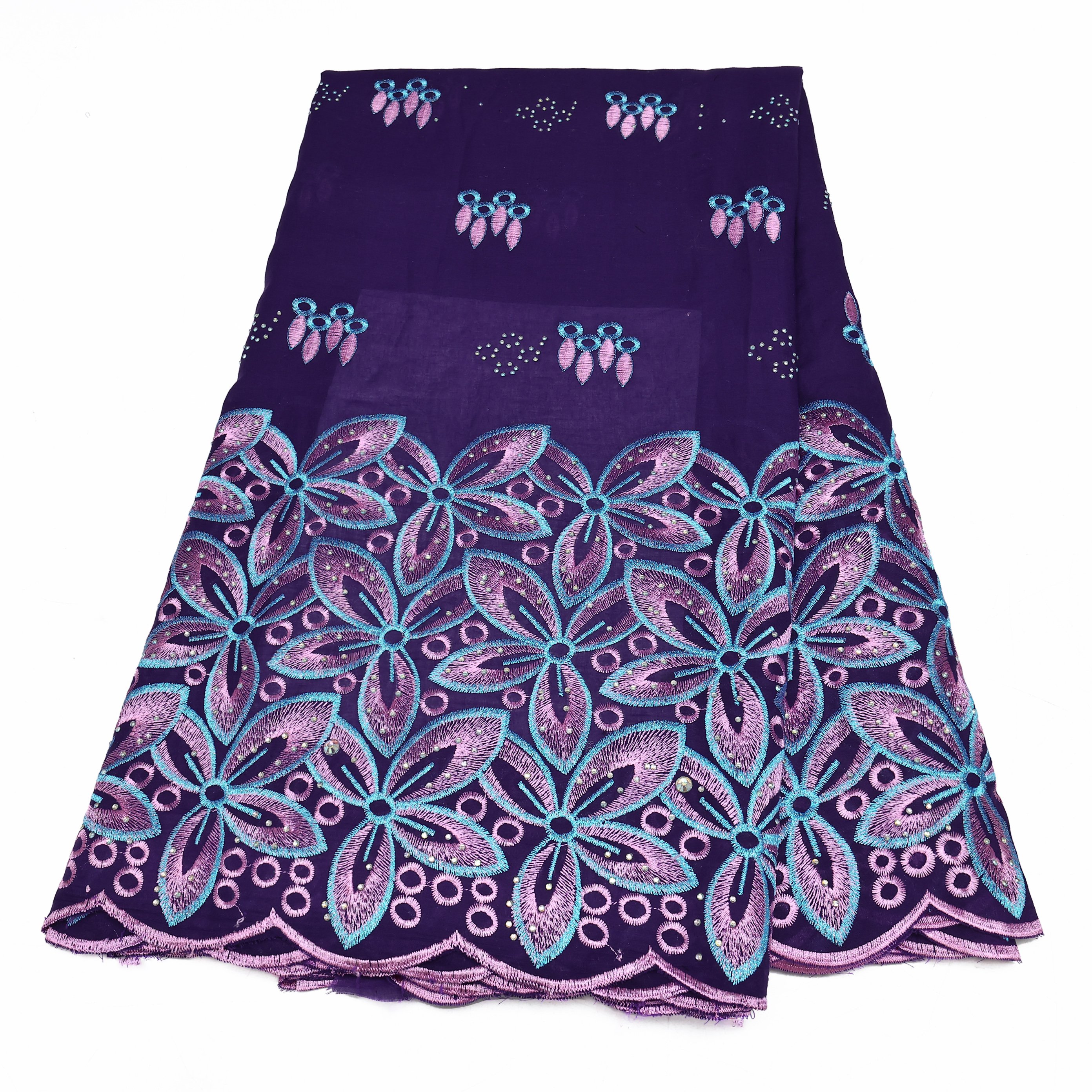 NI.AI African Cotton Fabrics Swiss Voile Lace With Stone Embroidery Fabric For Women Wedding Dress Garment